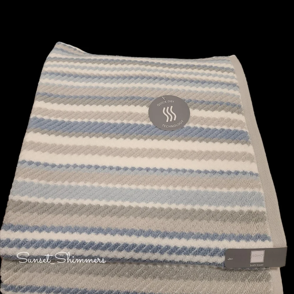 8pc Soho Living 2 Bath 2 Hand 4 Washcloth Set Rope Striped Blue Gray Towels
